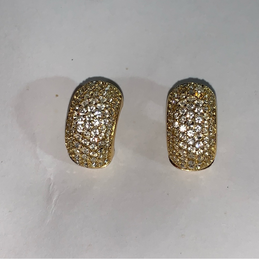 vintage CHRISTIAN DIOR clip back huggie EARRINGS w/Swarovski crystals - Picture 5 of 12